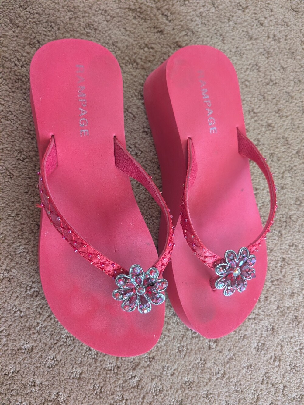 Rampage Red Sparkle Platform Flip Flops Size 7.5